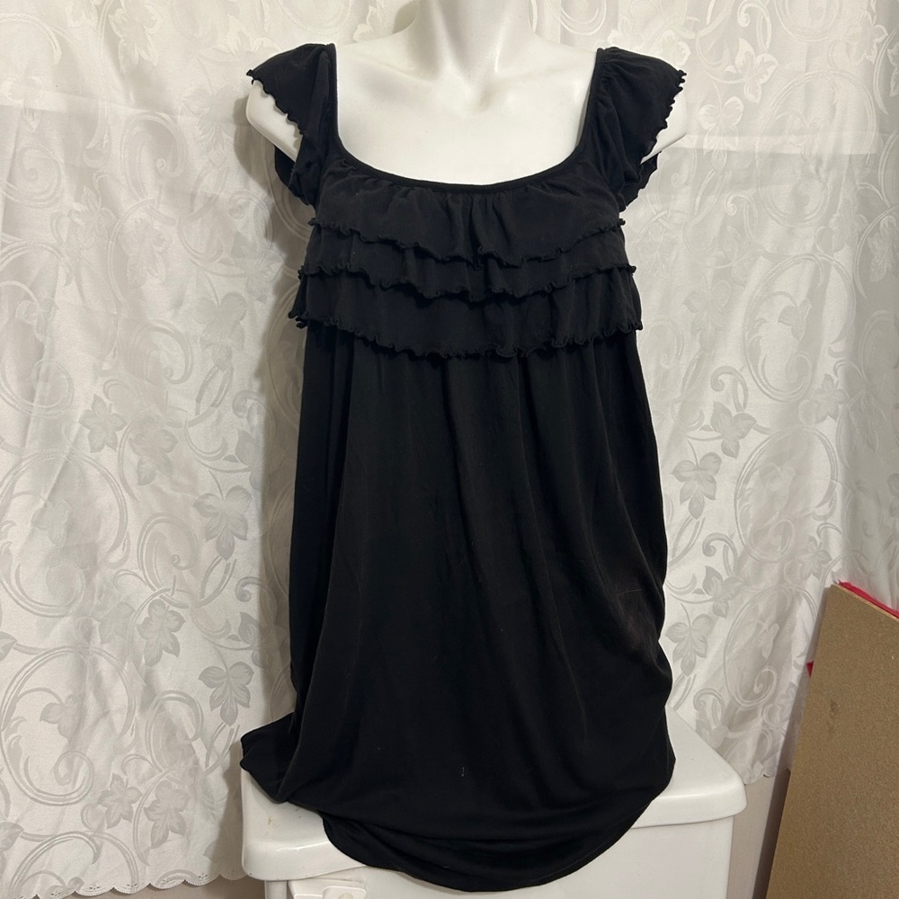 Kersh Black Layered Ruffled Pure Cotton Blend Cap Sleeve Dress